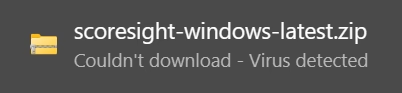 A browser reporting "Couldn't download - Virus detected"